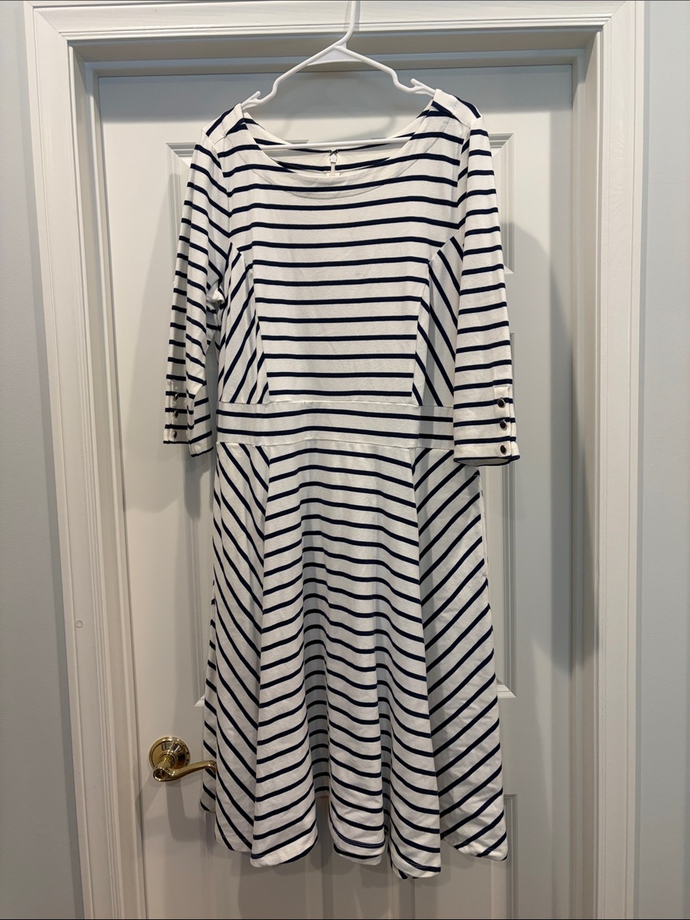 Lands' End Women’s Dark Navy and White Striped 3/4 Sleeve Dress Size 1X